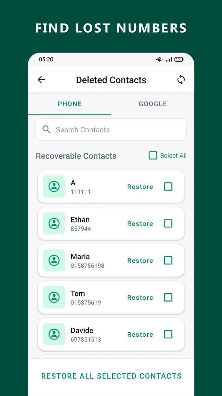 Restore Deleted Contacts screenshot